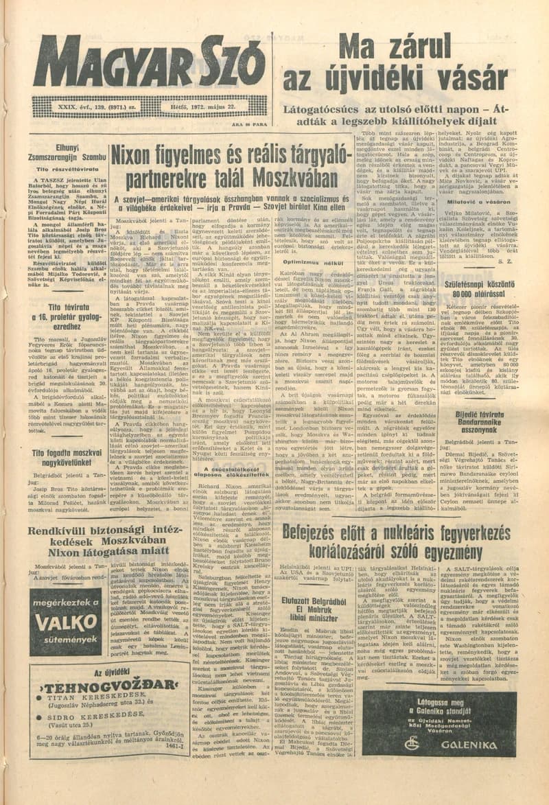 Magyar Szó, 29. évf. 1972. május 22. 139. sz. 1–12. oldal