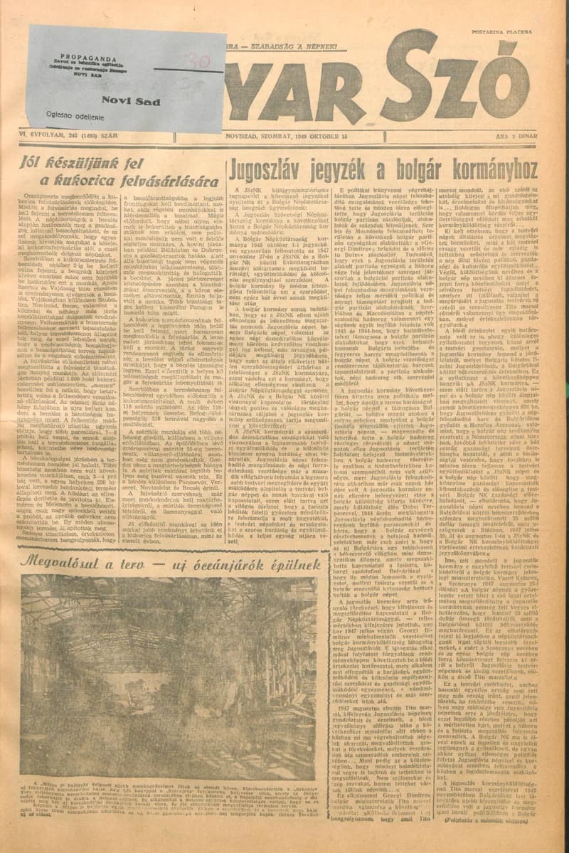 Magyar Szó, 6. évf. 1949. október 15. 245. sz. 1–4. oldal