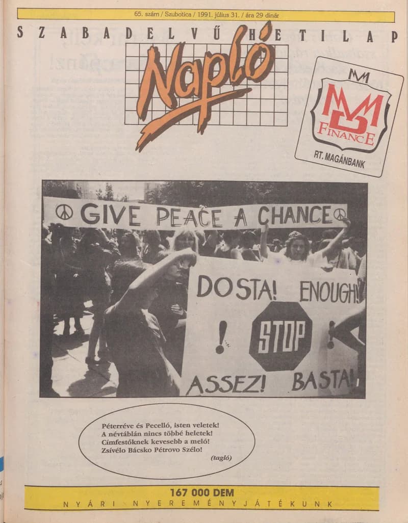 Napló - Szabadelvű hetilap, 2. évf. 1991. július 31. 65. sz.