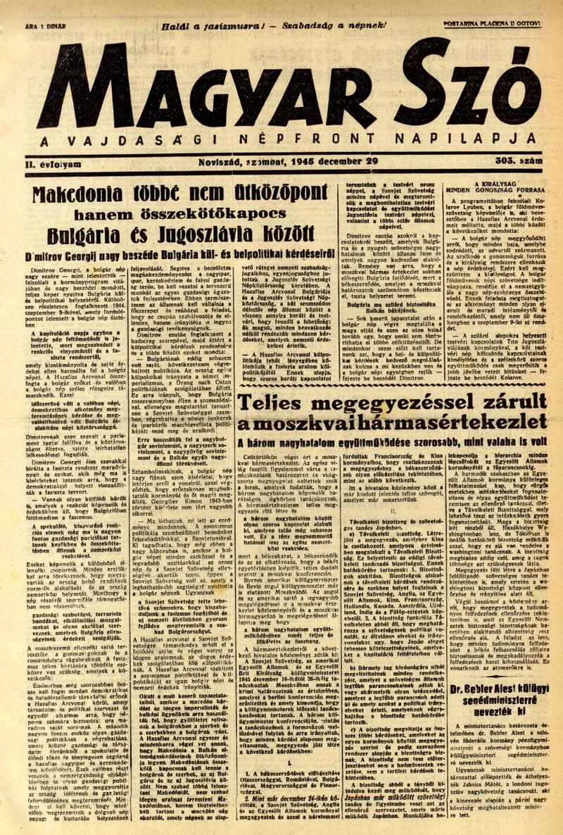 Magyar Szó, 2. évf. 1945. december 29. 303. sz. 1–4. oldal