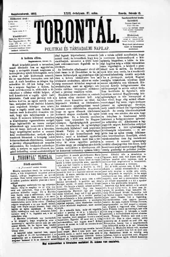 Torontál, 22. évf. 1893. február 15. 37. sz.