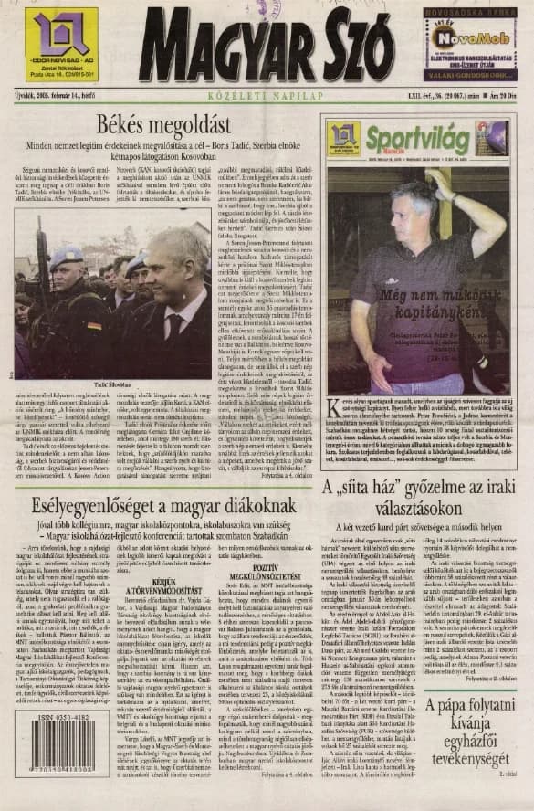 Magyar Szó, 62. évf. 2005. február 14. 36. sz. 1–12. oldal