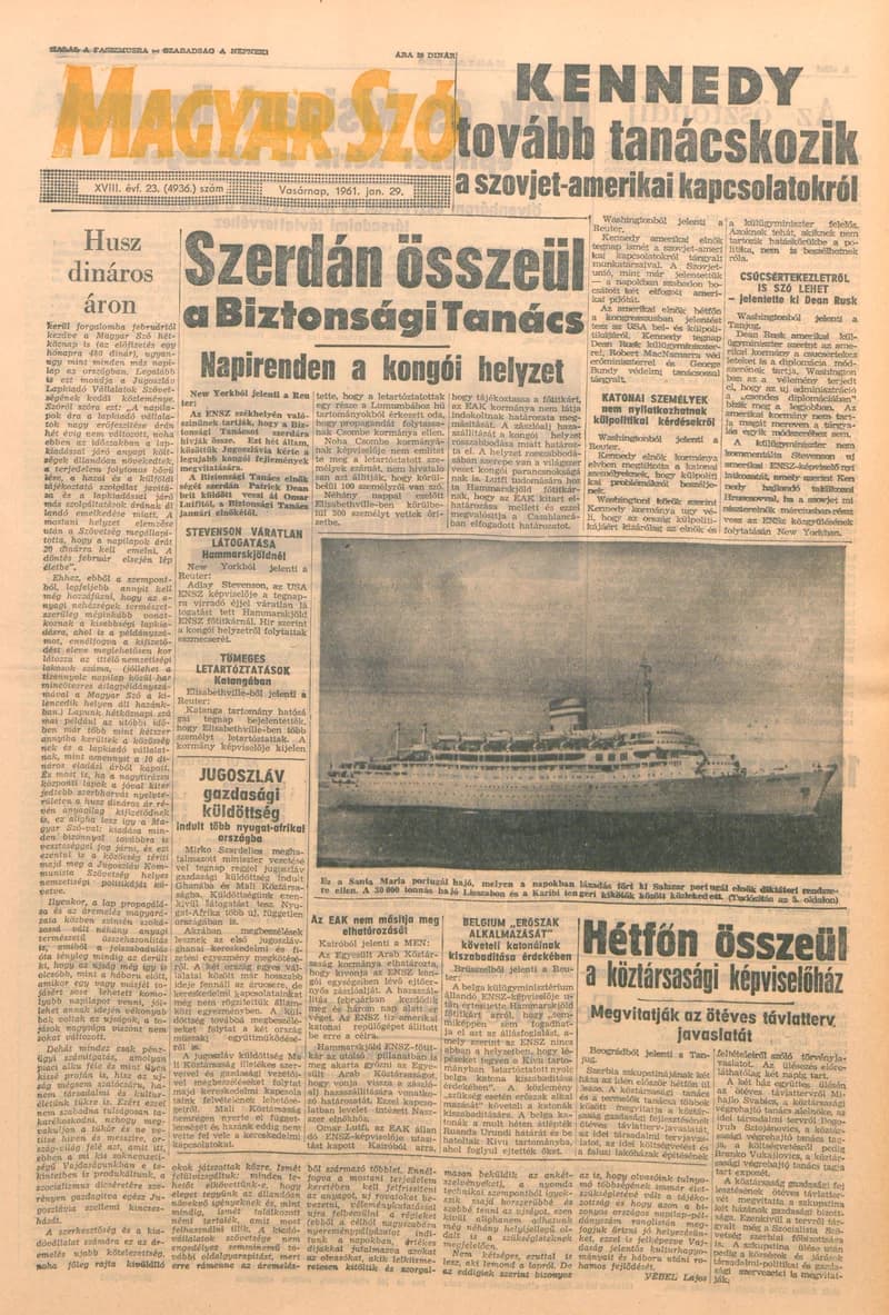 Magyar Szó, 18. évf. 1961. január 29. 23. sz. 1–24. oldal