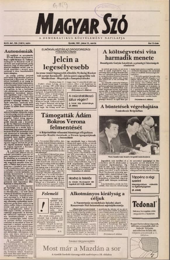 Magyar Szó, 48. évf. 1991. június 12. 159. sz. 1–20. oldal