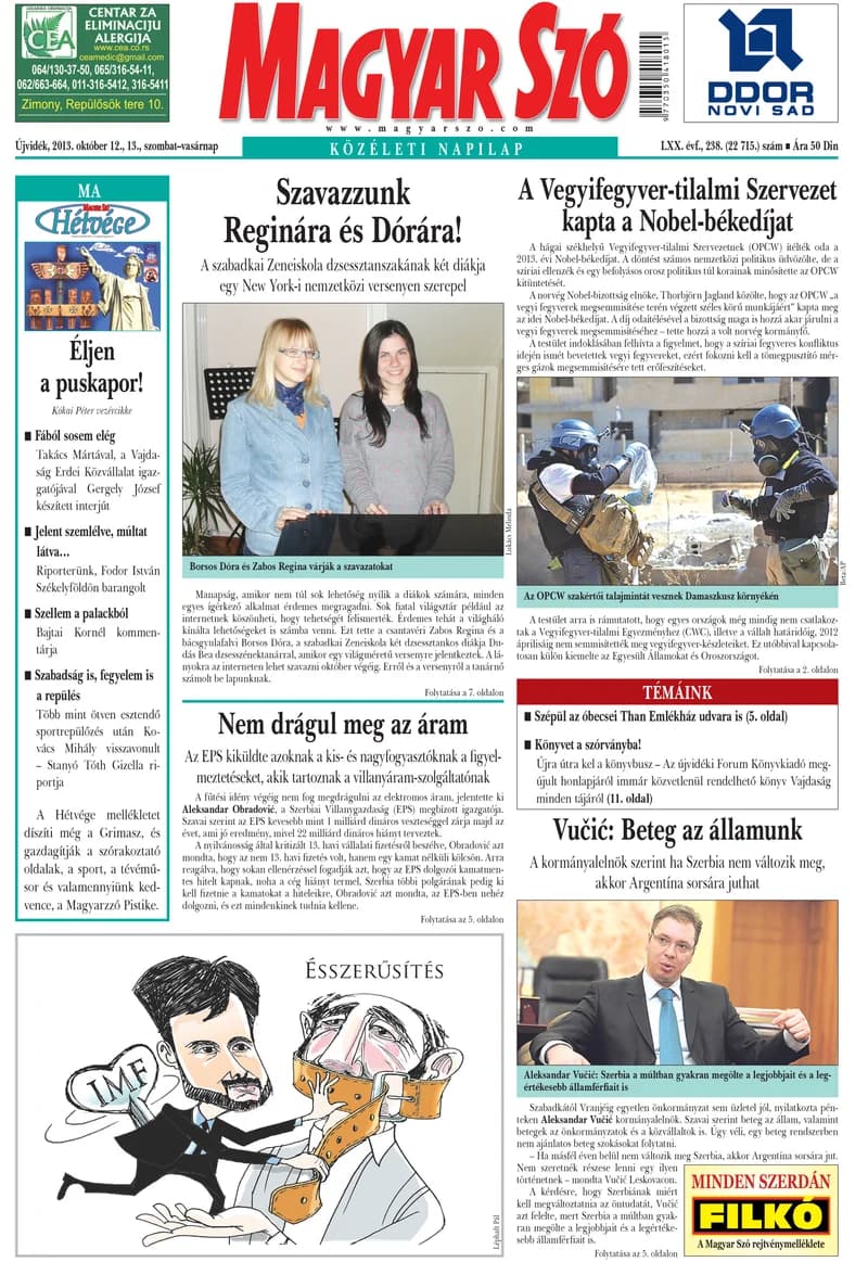 Magyar Szó, 70. évf. 2013. október 12. – 13. 238. sz. 1–44. oldal