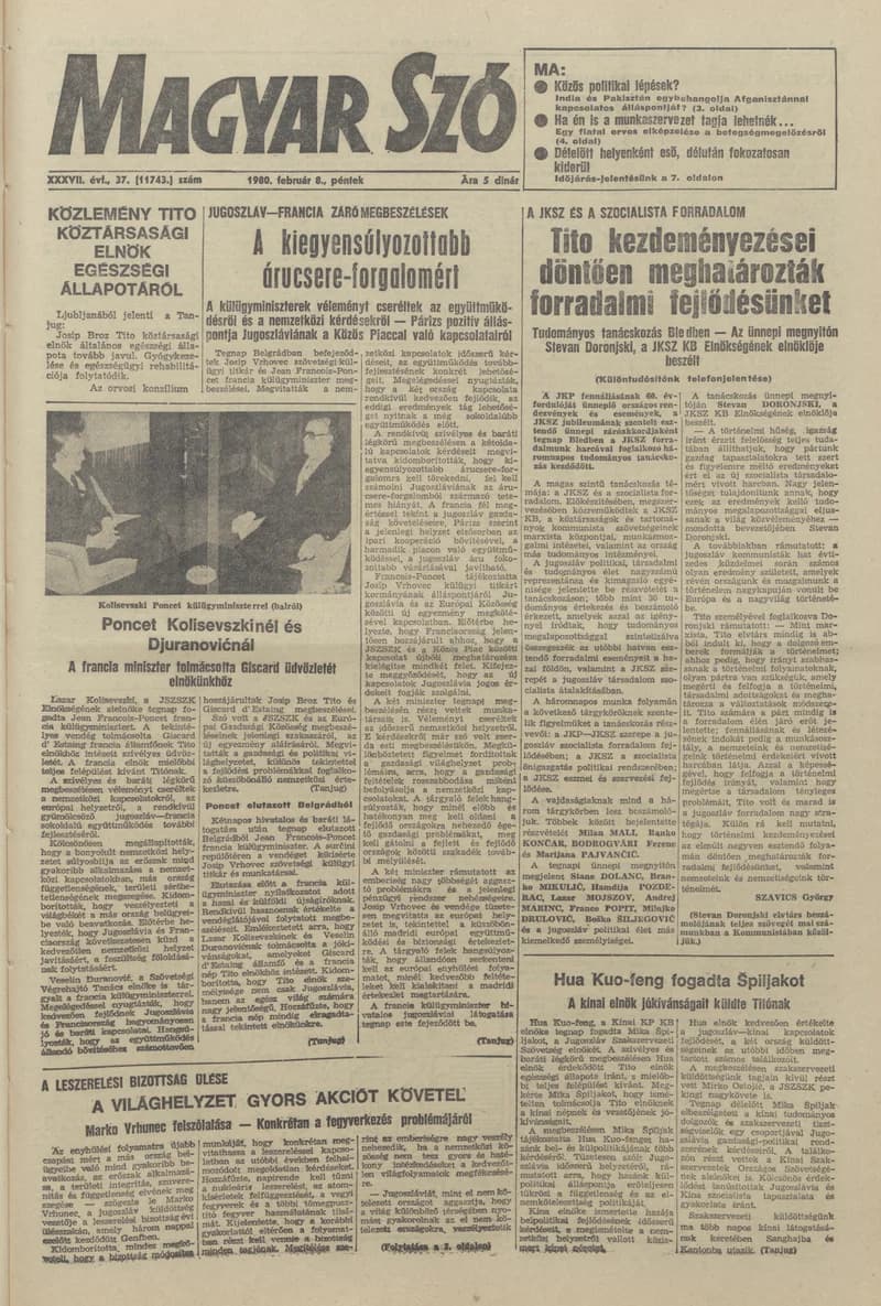 Magyar Szó, 37. évf. 1980. február 8. 37. sz. 1–20. oldal