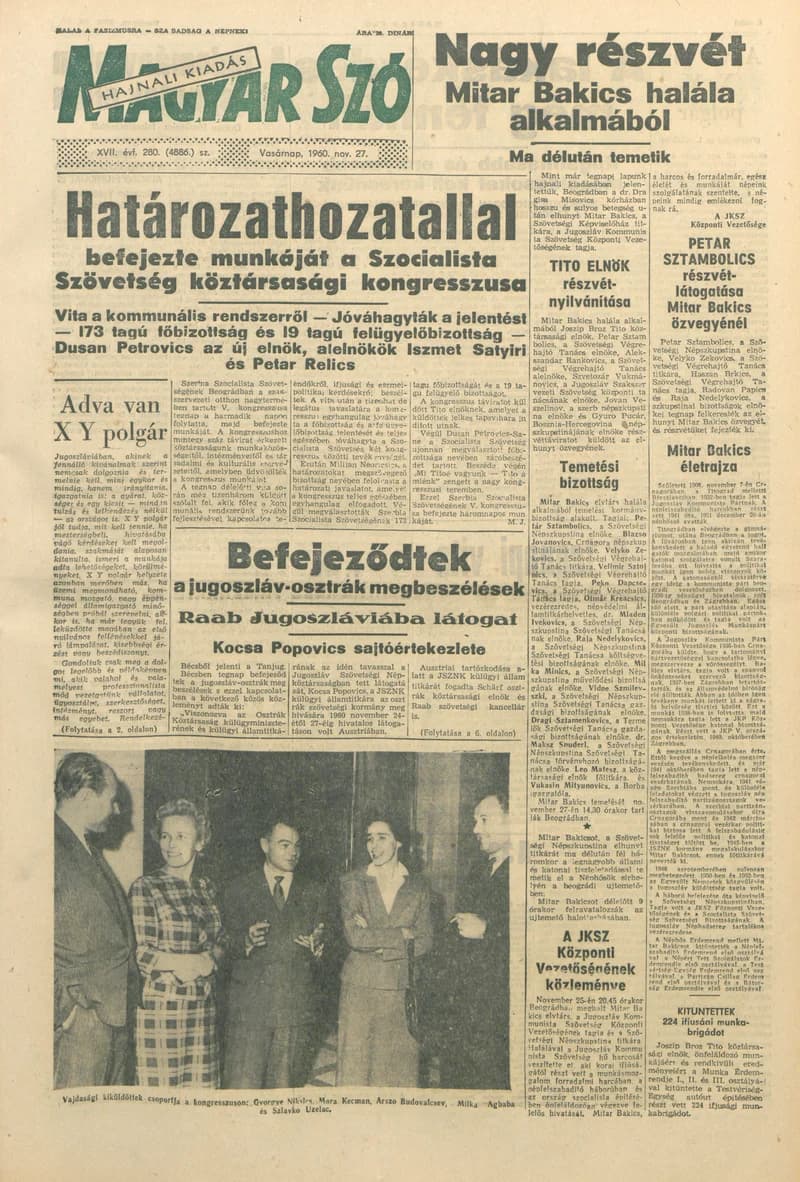 Magyar Szó, 17. évf. 1960. november 27. 280. sz. 1–28. oldal
