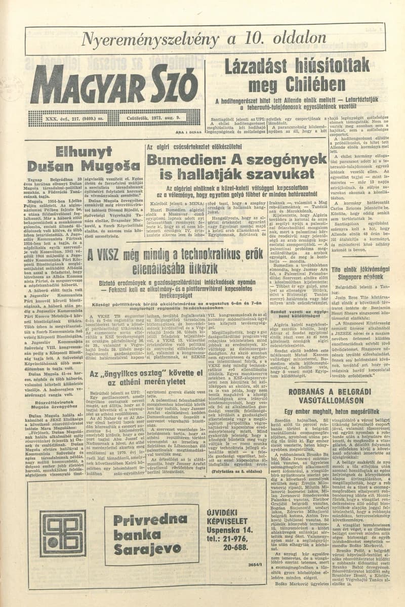 Magyar Szó, 30. évf. 1973. augusztus 9. 217. sz. 1–16. oldal