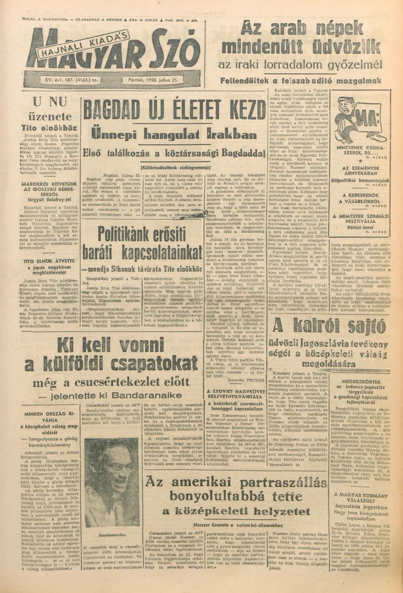 Magyar Szó, 15. évf. 1958. július 25. 187. sz. 1–16. oldal