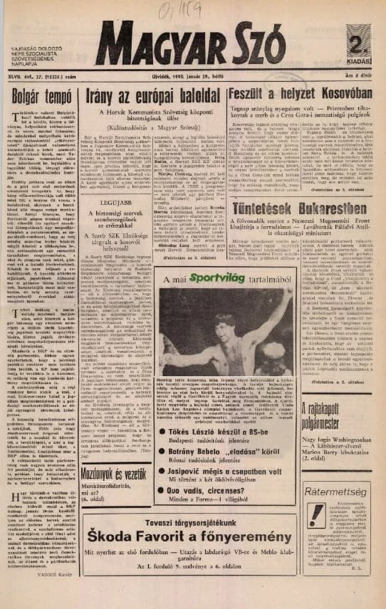 Magyar Szó, 47. évf. 1990. január 29. 27. sz. 1–20. oldal