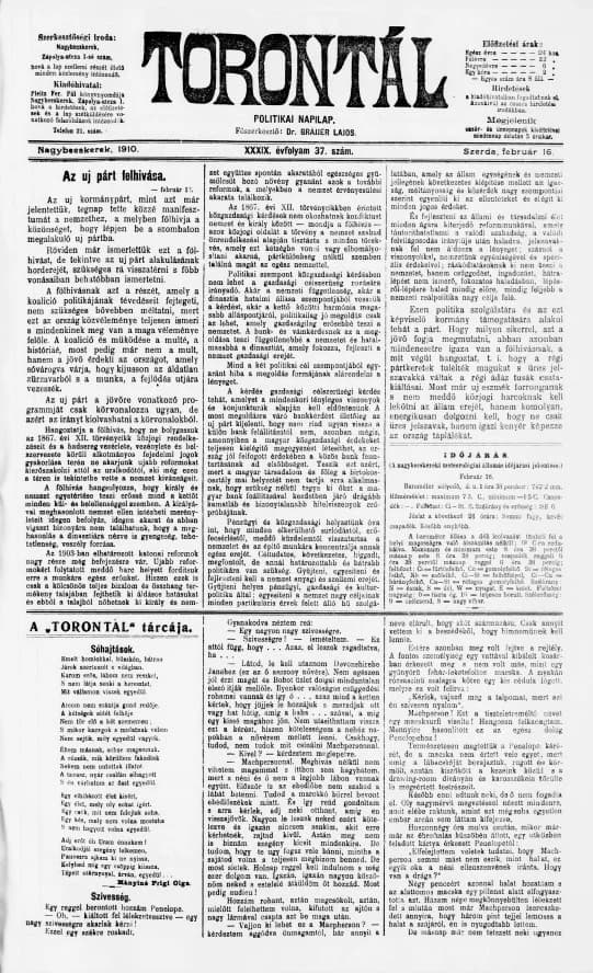 Torontál, 39. évf. 1910. február 16. 37. sz.