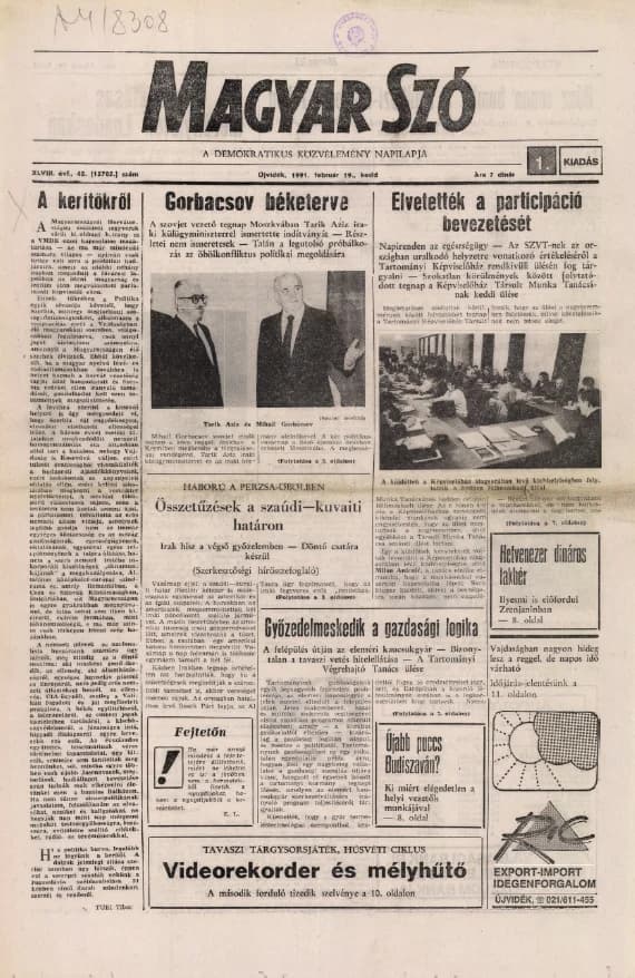 Magyar Szó, 48. évf. 1991. február 19. 48. sz. 1–20. oldal