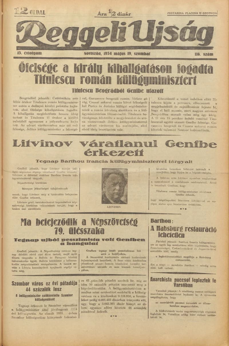 Reggeli Újság, 15. évf. 1934. május 19. 116. sz.