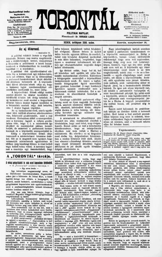 Torontál, 39. évf. 1910. szeptember 14. 208. sz.
