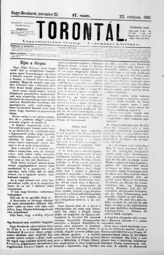 Torontál, 20. évf. 1891. november 22. 47. sz.