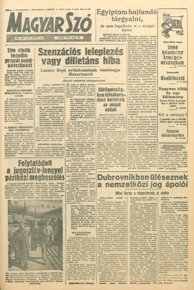 Magyar Szó, 13. évf. 1956. augusztus 28. 234. sz. 1–8. oldal