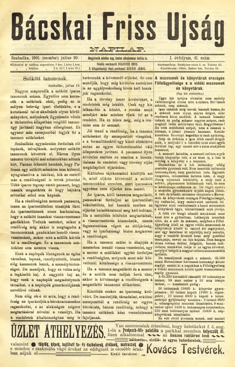 Bácskai Friss Ujság, 1. évf. 1901. július 20. 41. sz.