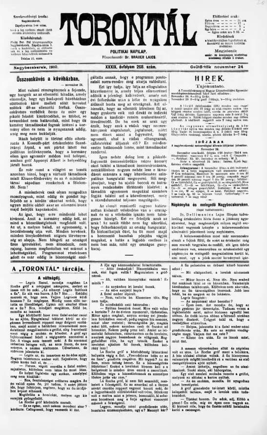 Torontál, 39. évf. 1910. november 24. 268. sz.