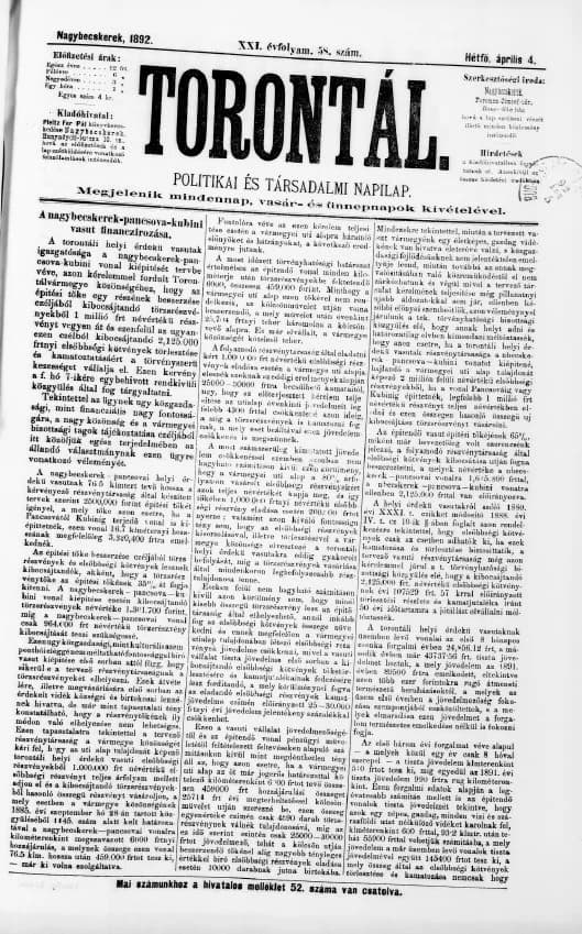 Torontál, 21. évf. 1892. április 4. 58. sz.