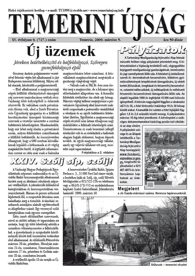 Temerini Újság, 15. évf. 2009. március 5. 9. sz.