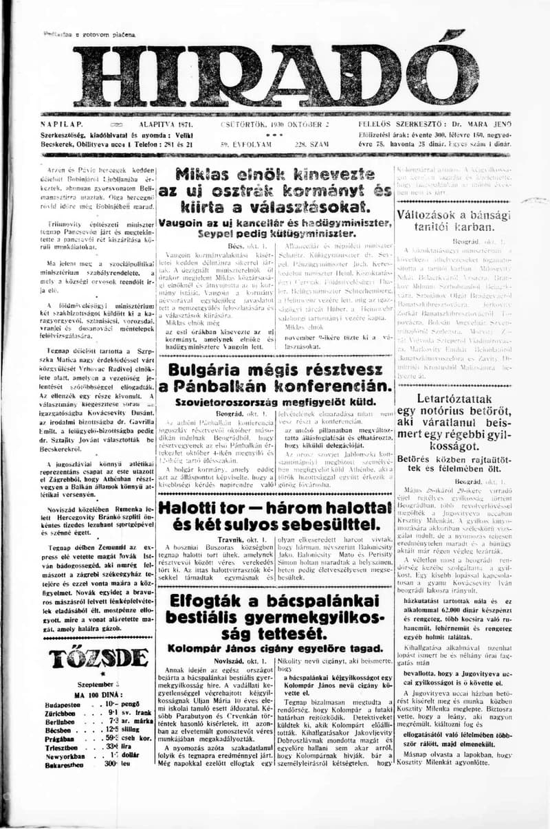 Híradó, 59. évf. 1930. október 2. 228. sz.