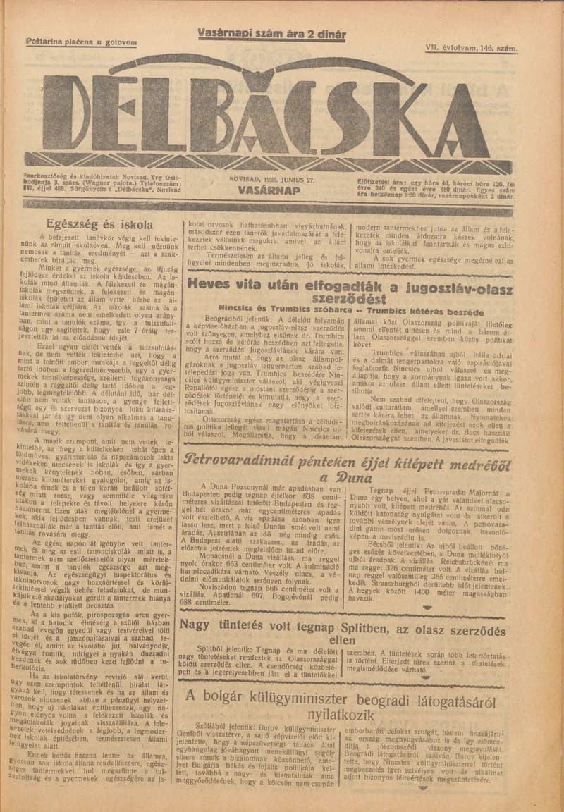 Délbácska, 7. évf. 1926. június 27. 146. sz.