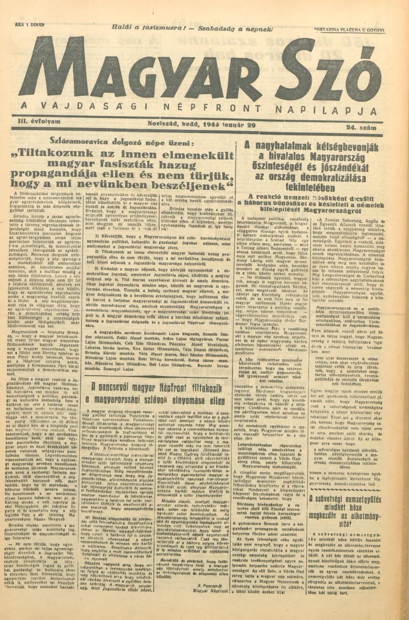 Magyar Szó, 3. évf. 1946. január 29. 24. sz. 1–4. oldal