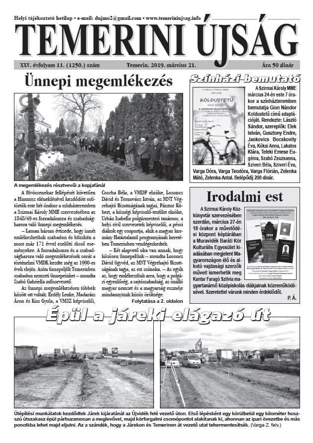 Temerini Újság, 25. évf. 2019. március 21. 11. sz.