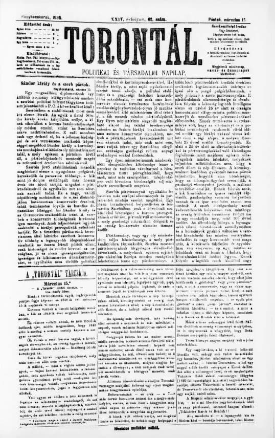 Torontál, 24. évf. 1895. március 15. 62. sz.