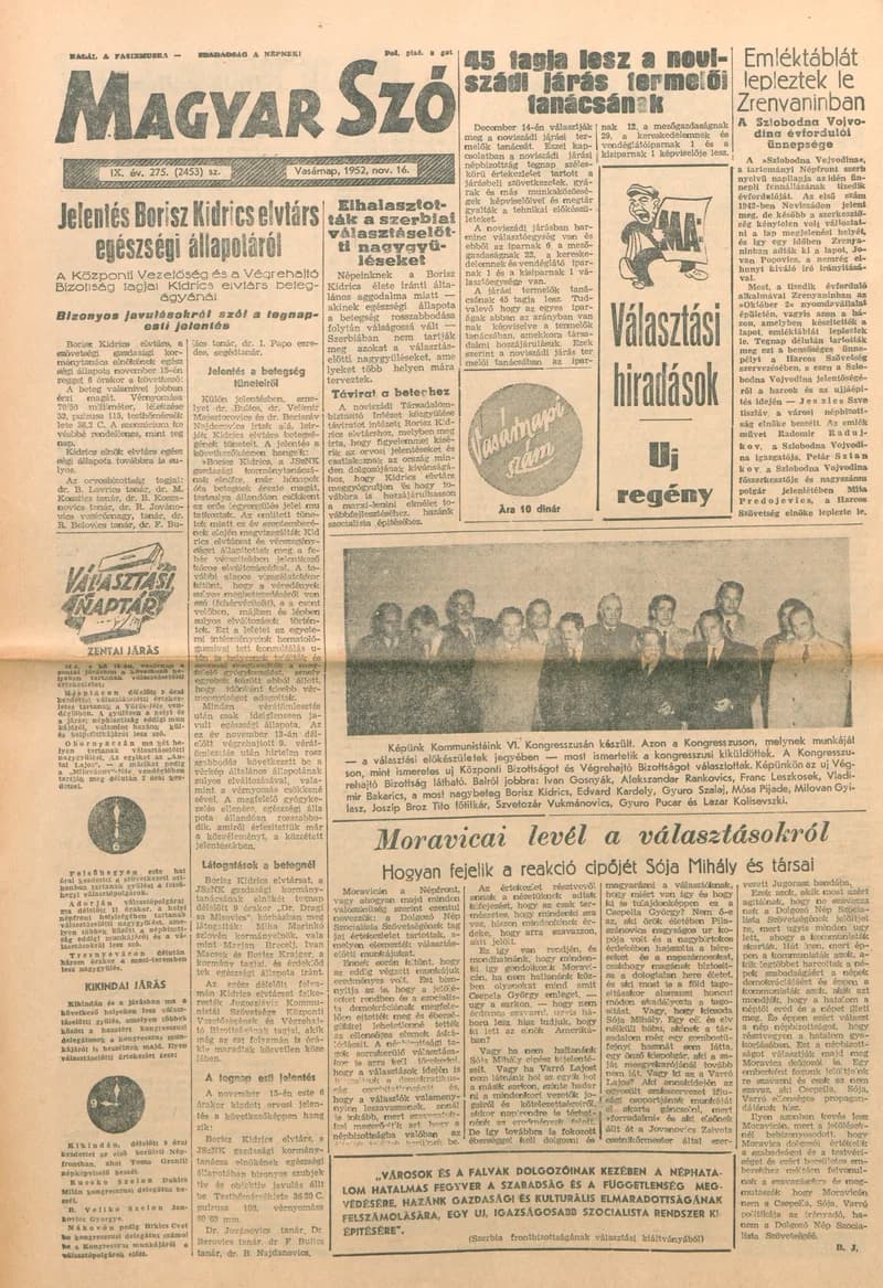 Magyar Szó, 9. évf. 1952. november 16. 275. sz. 1–12. oldal