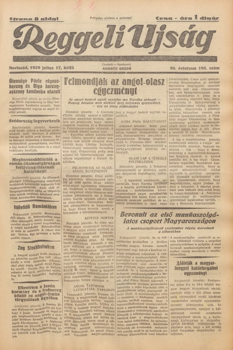 Reggeli Újság, 20. évf. 1939. július 17. 195. sz.