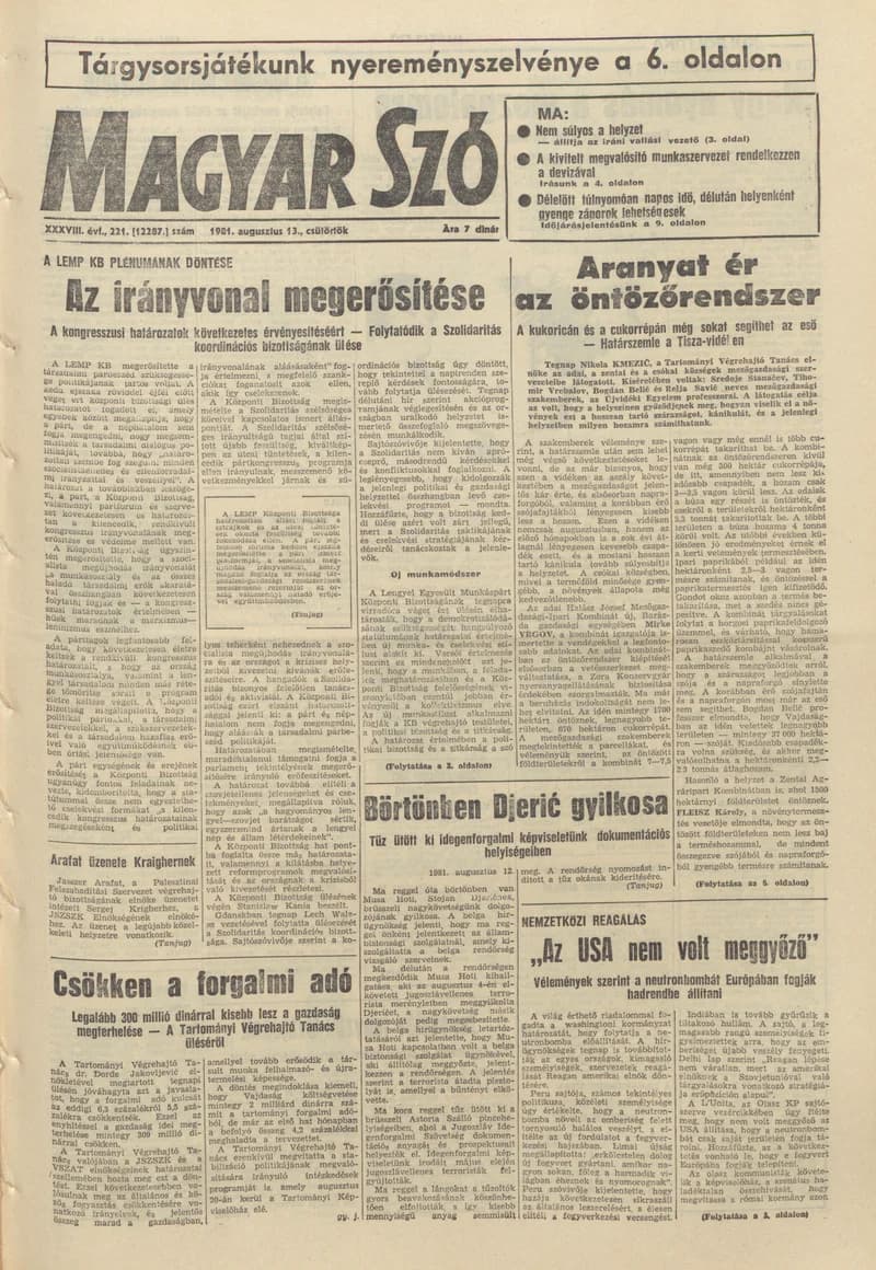 Magyar Szó, 38. évf. 1981. augusztus 13. 221. sz.