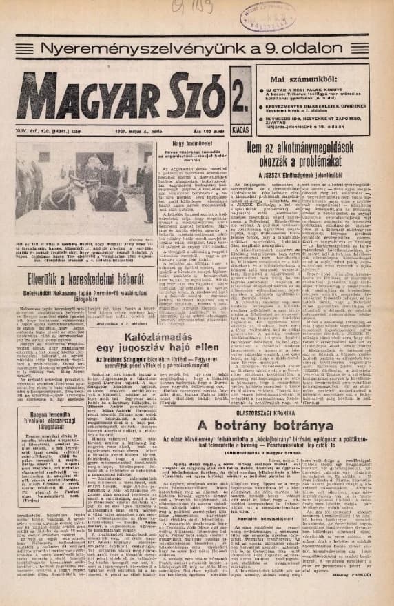 Magyar Szó, 44. évf. 1987. május 4. 120. sz. 1–20. oldal