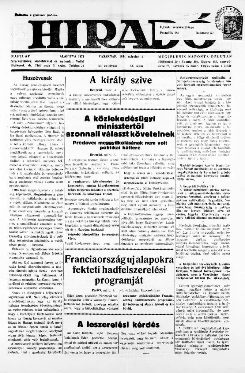 Híradó, 63. évf. 1934. március 4. 53. sz.