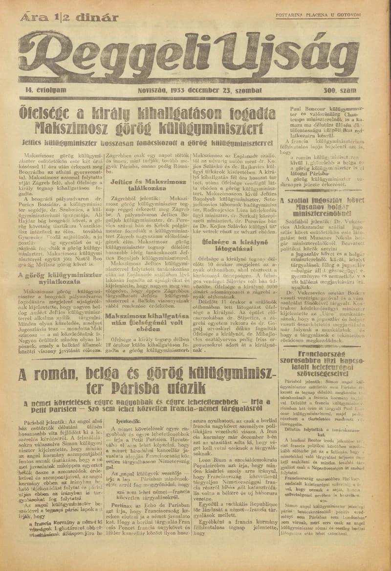 Reggeli Újság, 14. évf. 1933. december 23. 300. sz.