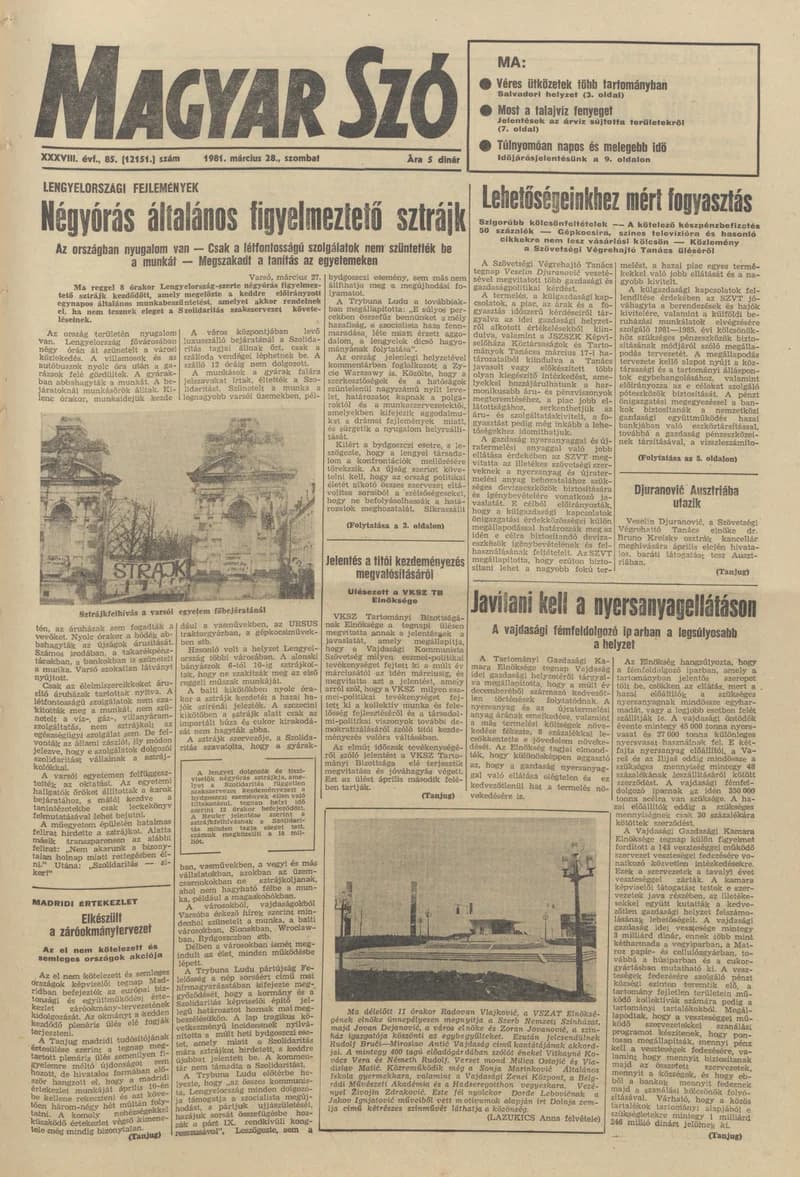 Magyar Szó, 38. évf. 1981. március 28. 85. sz.