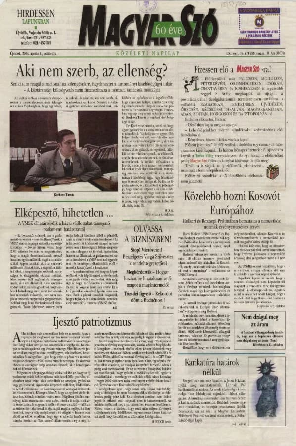 Magyar Szó, 61. évf. 2004. április 1. 76. sz. 1–20. oldal