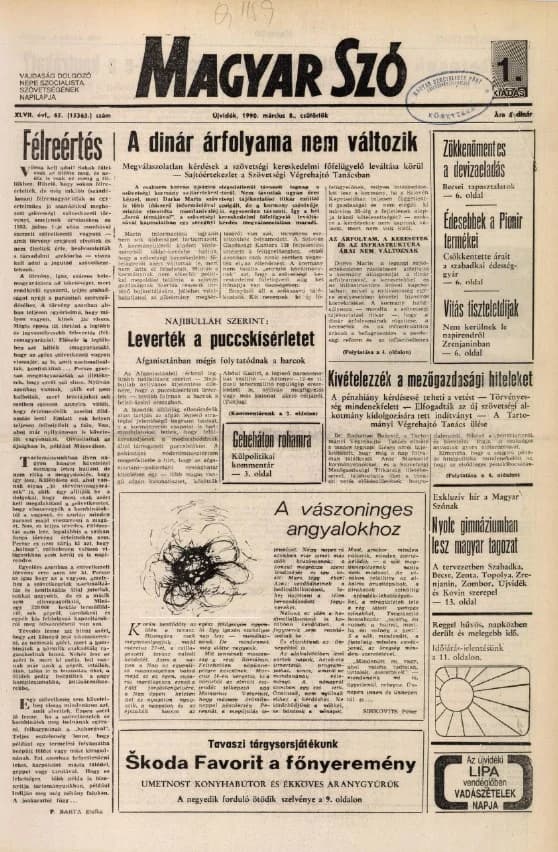 Magyar Szó, 47. évf. 1990. március 8. 65. sz. 1–16. oldal