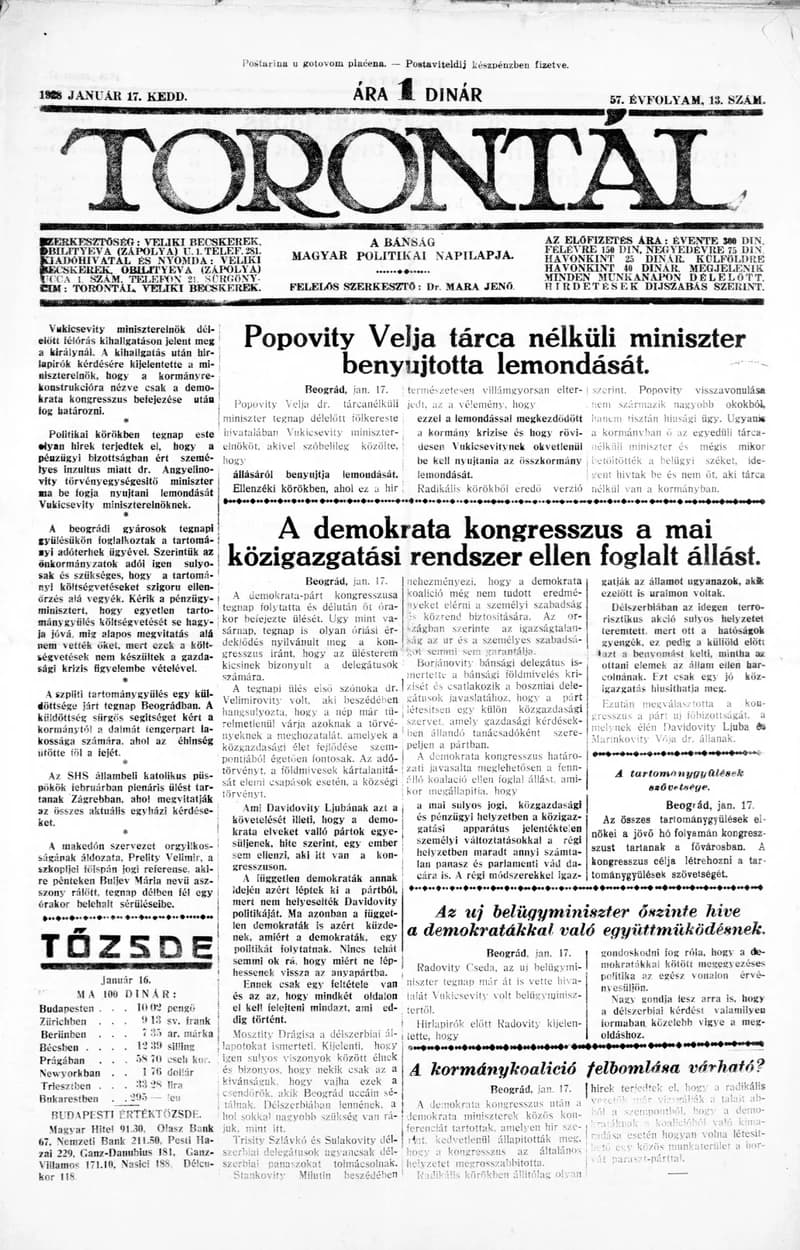 Torontál, 57. évf. 1928. január 17. 13. sz.