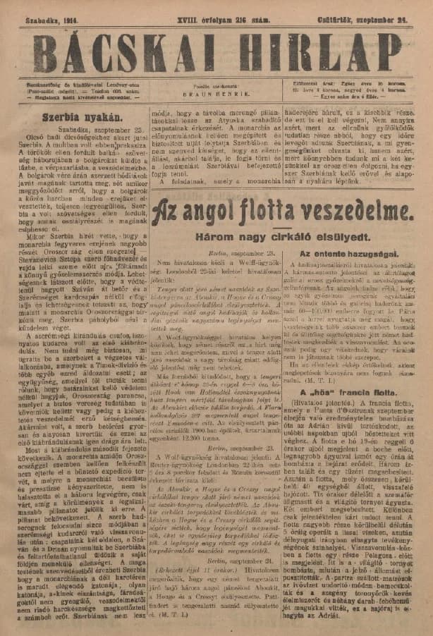 Bácskai Hirlap, 18. évf. 1914. szeptember 24. 216. sz.