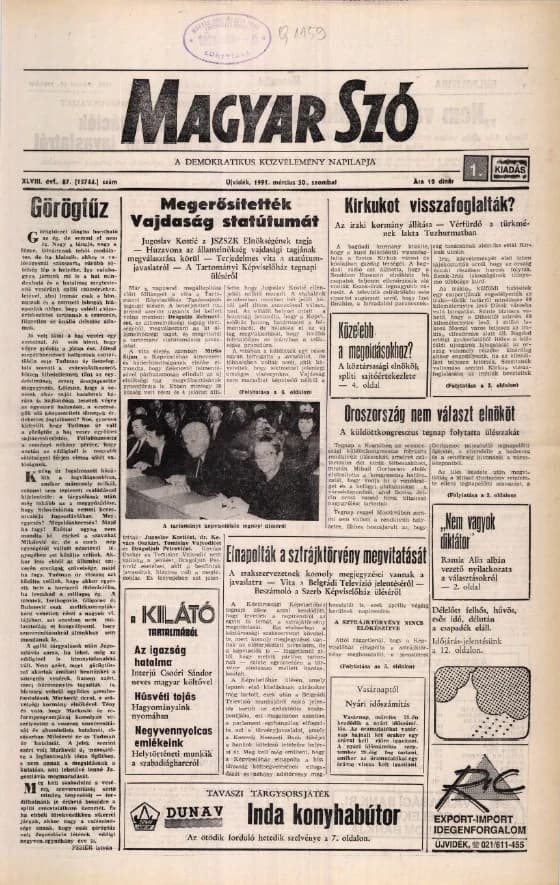 Magyar Szó, 48. évf. 1991. március 30. 87. sz. 1–24. oldal