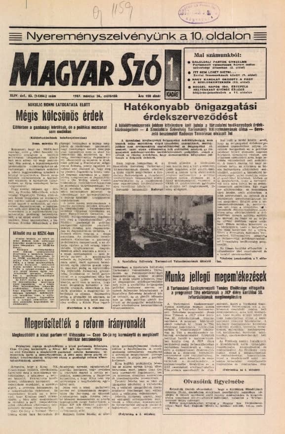 Magyar Szó, 44. évf. 1987. március 26. 83. sz. 1–20. oldal