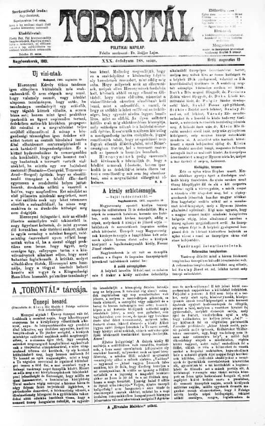 Torontál, 30. évf. 1901. augusztus 19. 188. sz.