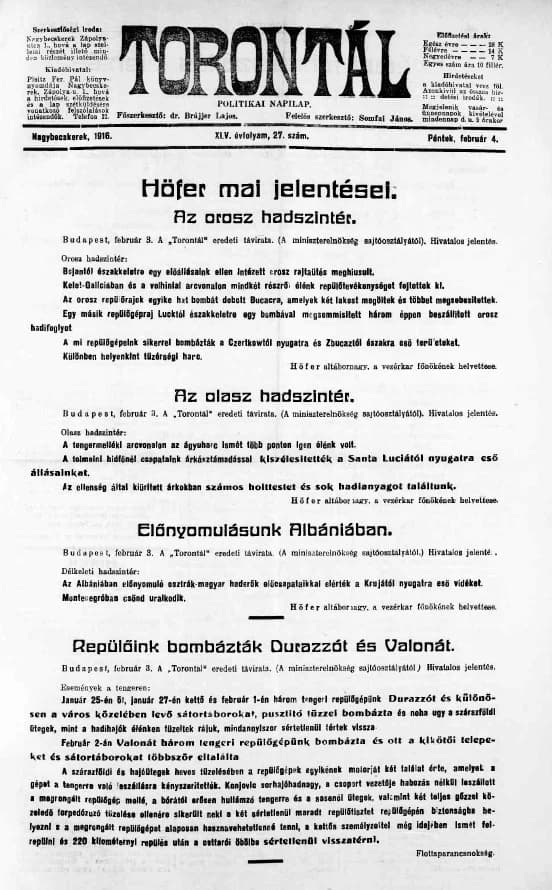 Torontál, 45. évf. 1916. február 4. 27. sz.