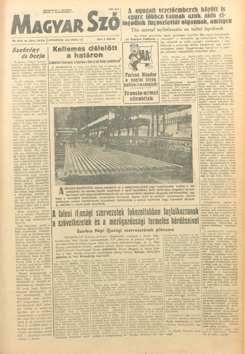 Magyar Szó, 9. évf. 1952. február 14. 38. sz. 1–6. oldal