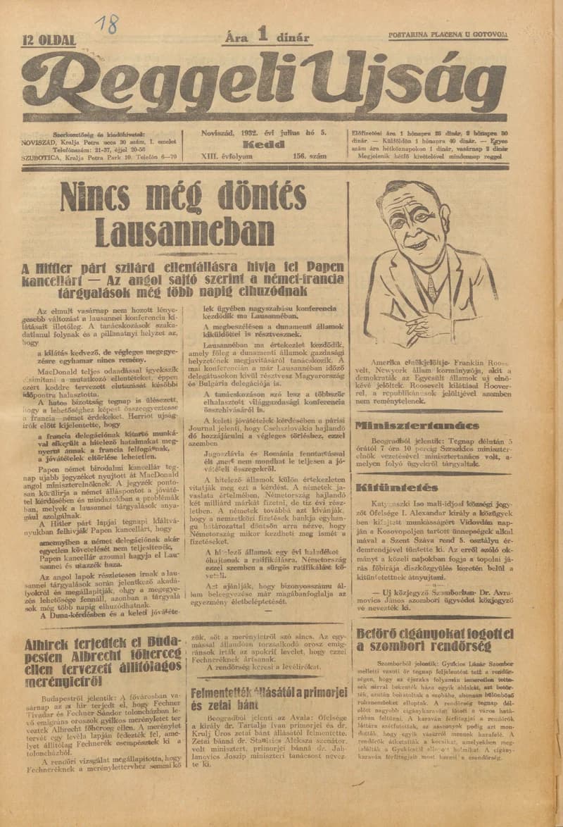 Reggeli Újság, 13. évf. 1932. július 5. 156. sz.