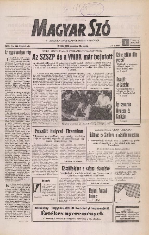Magyar Szó, 47. évf. 1990. december 12. 340. sz. 1–20. oldal