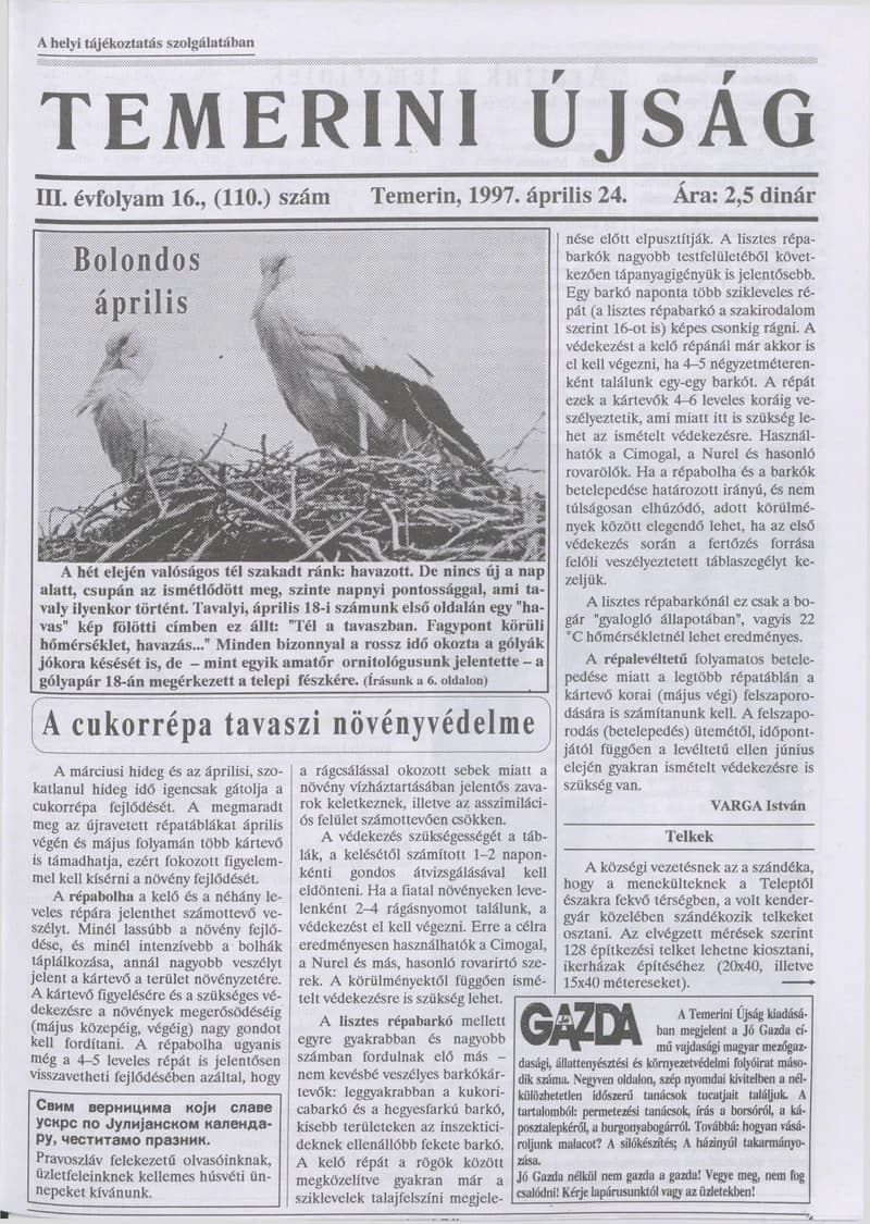 Temerini Újság, 3. évf. 1997. április 24. 16. sz.