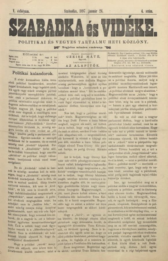 Szabadka és vidéke II, 5. évf. 1897. január 24. 4. sz.