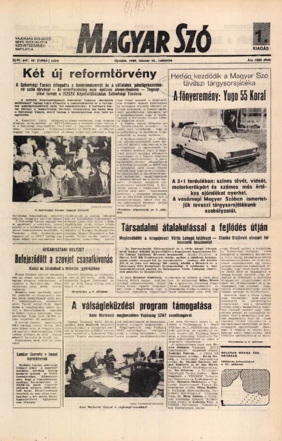 Magyar Szó, 46. évf. 1989. február 16. 44. sz. 1–16. oldal